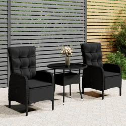 bistro de jardin 3 pcs Résine tressée Noir alsavelo