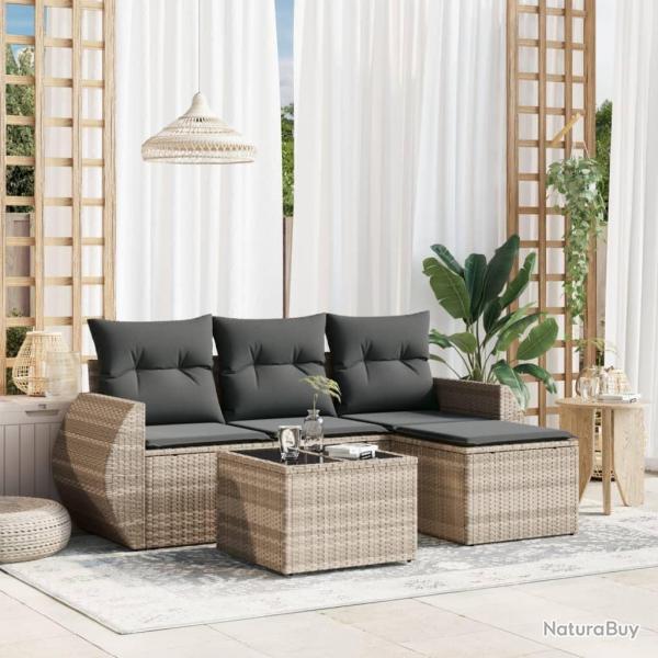 Salon de jardin 5 pcs avec coussins gris clair rsine tresse alsavelo
