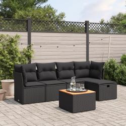 Salon de jardin 6 pcs avec coussins noir résine tressée alsavelo