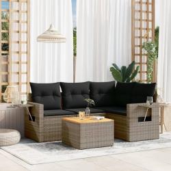 Salon de jardin 5 pcs avec coussins gris résine tressée alsavelo