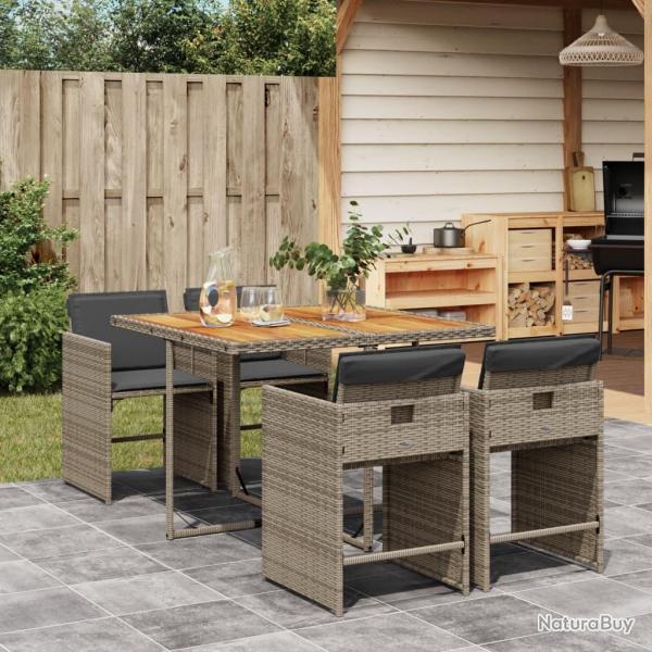 Ensemble  manger de jardin 5 pcs coussins gris rsine tresse alsavelo