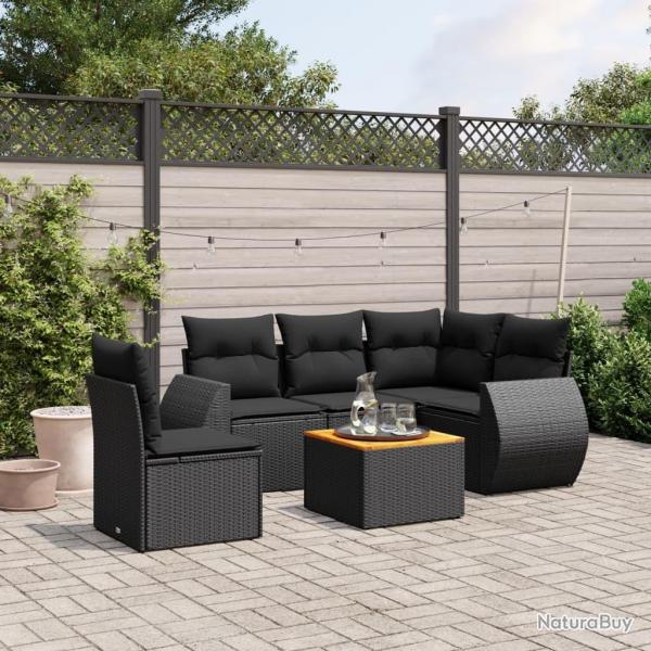 Salon de jardin 6 pcs avec coussins noir rsine tresse alsavelo