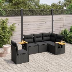 Salon de jardin 5 pcs avec coussins noir résine tressée alsavelo