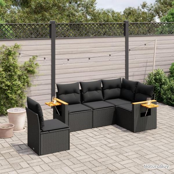 Salon de jardin 5 pcs avec coussins noir rsine tresse alsavelo