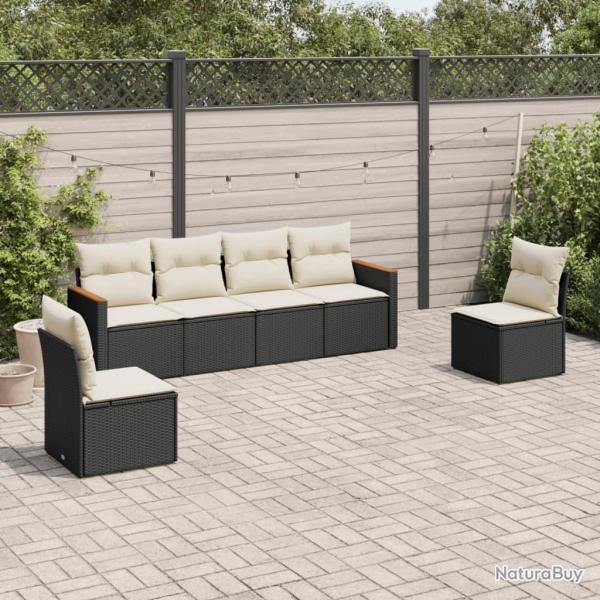 Salon de jardin 6 pcs avec coussins noir rsine tresse alsavelo