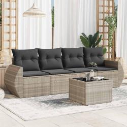 Salon de jardin 5 pcs avec coussins gris clair résine tressée alsavelo