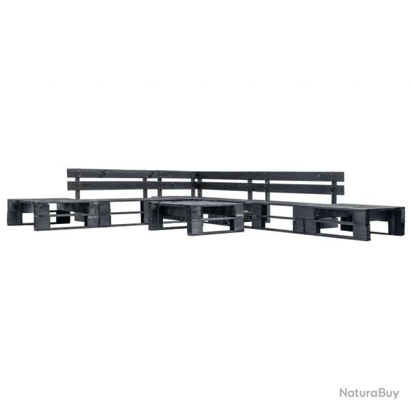 Canaps de jardin palette 6 pcs noir bois alsavelo