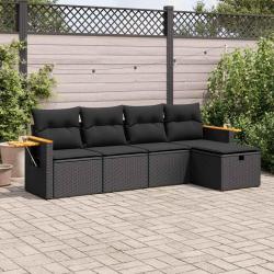 Salon de jardin 5 pcs avec coussins noir résine tressée alsavelo