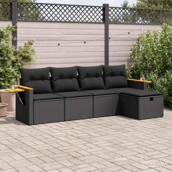 Salon de jardin 5 pcs avec coussins noir rsine tresse alsavelo