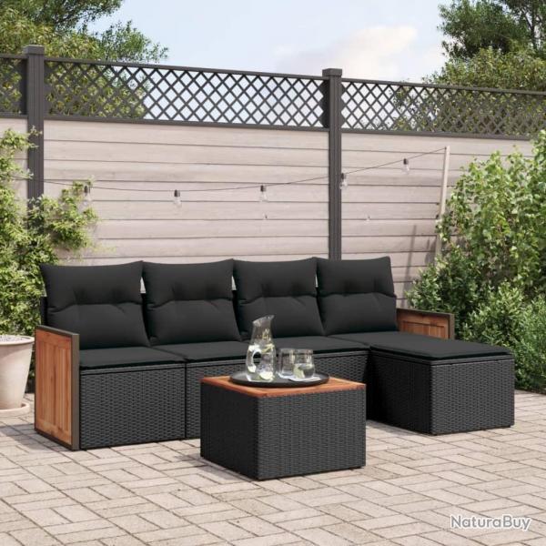 Salon de jardin 6 pcs avec coussins noir rsine tresse alsavelo