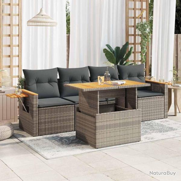 Salon de jardin 5 pcs avec coussins gris rsine tresse acacia alsavelo