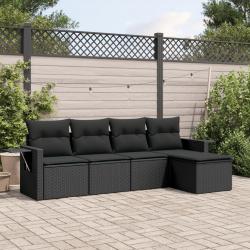Salon de jardin 5 pcs avec coussins noir résine tressée alsavelo