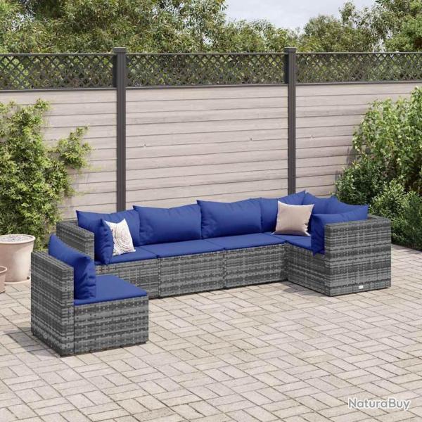 Salon de jardin 6 pcs avec coussins Gris Rsine tresse alsavelo