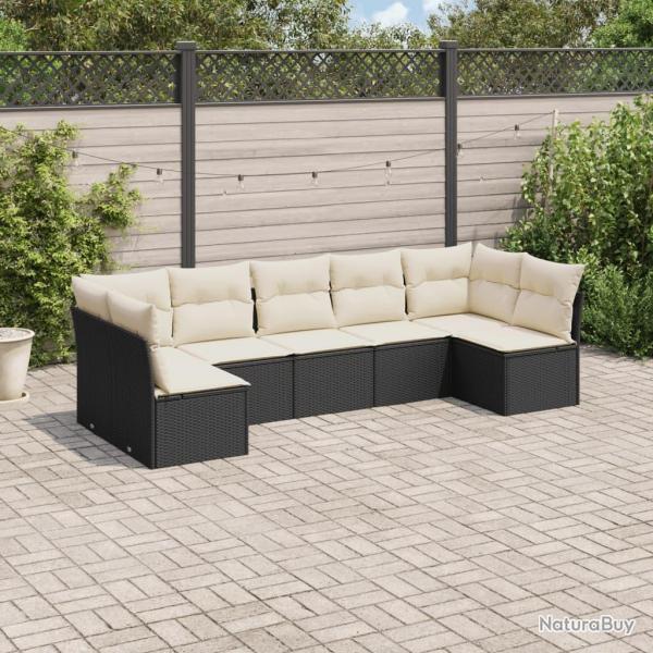 Salon de jardin 7 pcs avec coussins noir rsine tresse alsavelo