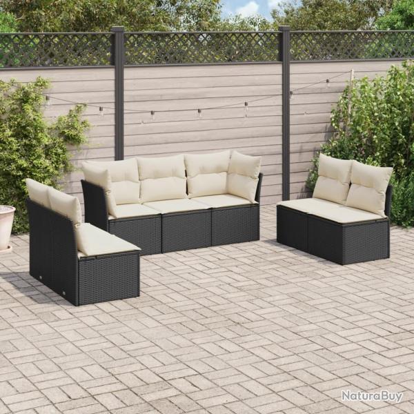 Salon de jardin 7 pcs avec coussins noir rsine tresse alsavelo