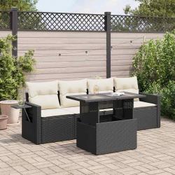 Salon de jardin 5 pcs avec coussins noir résine tressée alsavelo