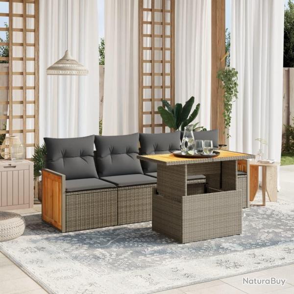 Salon de jardin 5 pcs avec coussins gris rsine tresse alsavelo
