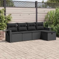 Salon de jardin 5 pcs avec coussins noir résine tressée alsavelo