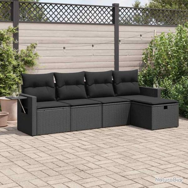 Salon de jardin 5 pcs avec coussins noir rsine tresse alsavelo
