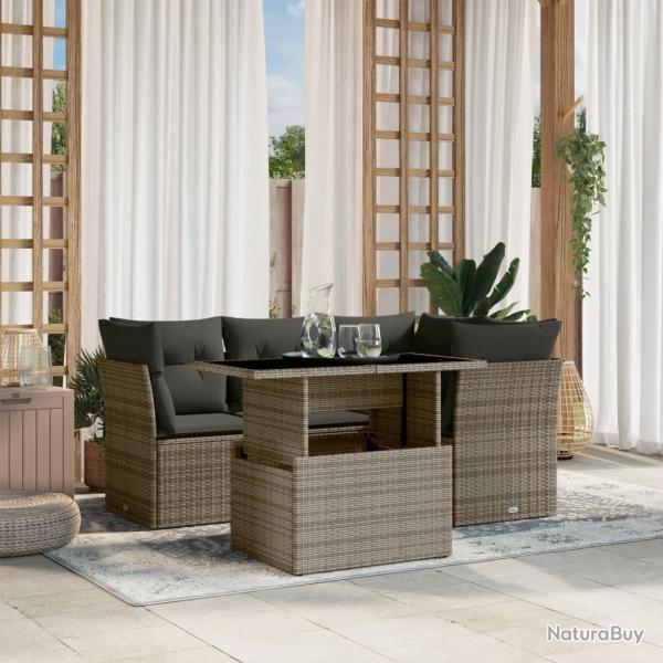 Salon de jardin 5 pcs avec coussins gris rsine tresse alsavelo
