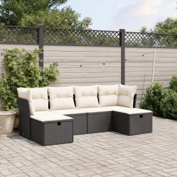 Salon de jardin 6 pcs avec coussins noir résine tressée alsavelo