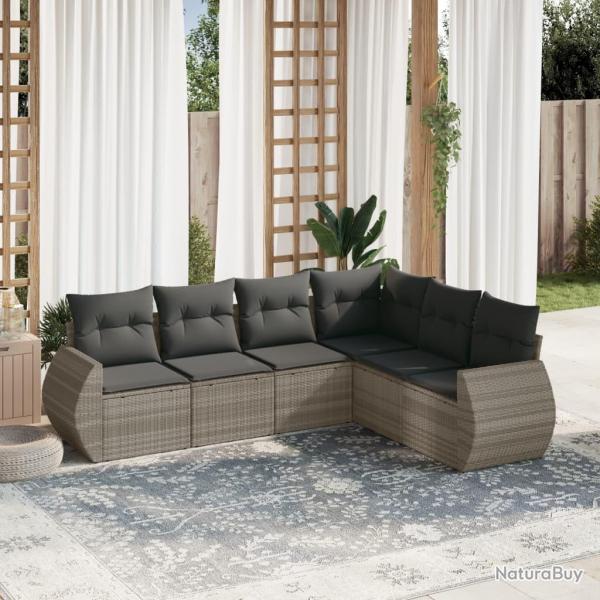 Salon de jardin 6 pcs avec coussins gris clair rsine tresse alsavelo