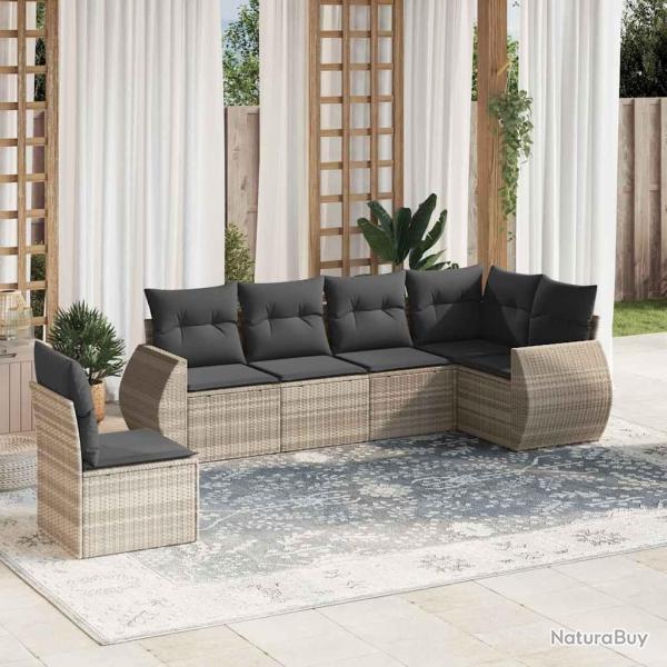 Salon de jardin 6 pcs avec coussins gris clair rsine tresse alsavelo