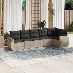 Salon de jardin 6 pcs avec coussins gris clair résine tressée alsavelo