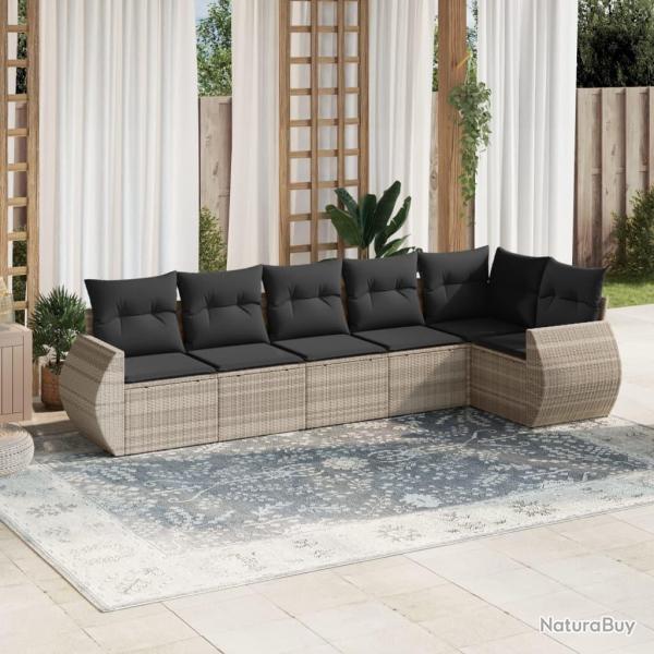 Salon de jardin 6 pcs avec coussins gris clair rsine tresse alsavelo