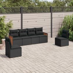 Salon de jardin 6 pcs avec coussins noir résine tressée alsavelo