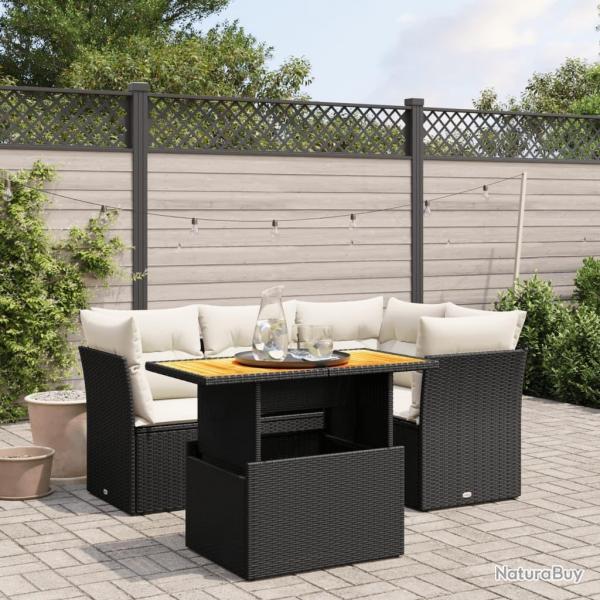 Salon de jardin 5 pcs avec coussins noir rsine tresse alsavelo