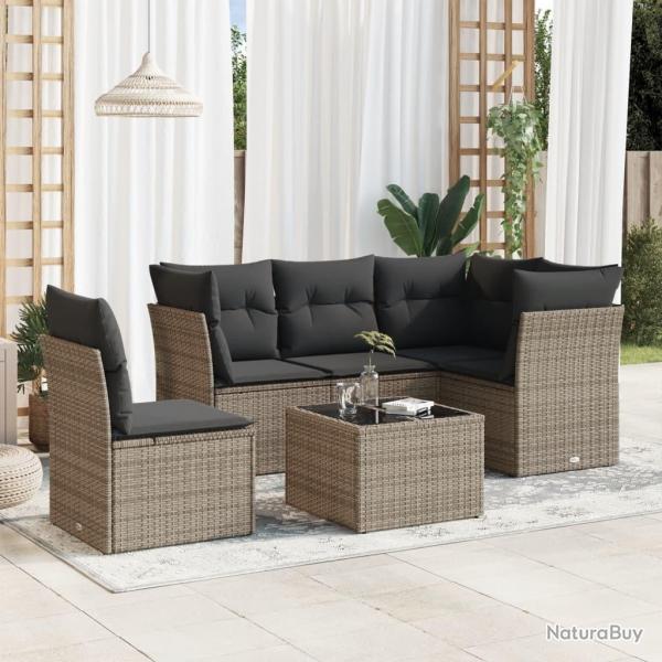 Salon de jardin 6 pcs avec coussins gris rsine tresse alsavelo