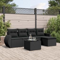 Salon de jardin 6 pcs avec coussins noir résine tressée alsavelo