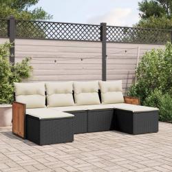 Salon de jardin 6 pcs avec coussins noir résine tressée alsavelo