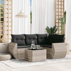Salon de jardin 5 pcs avec coussins gris clair résine tressée alsavelo