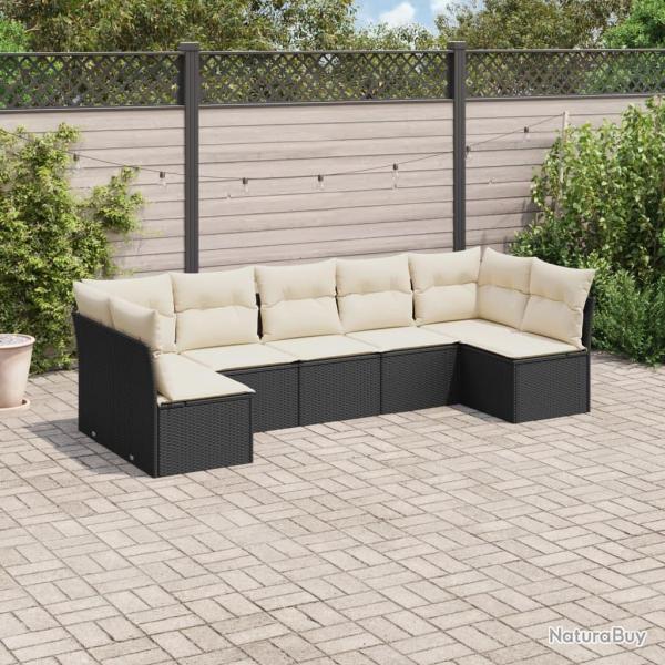 Salon de jardin 7 pcs avec coussins noir rsine tresse alsavelo