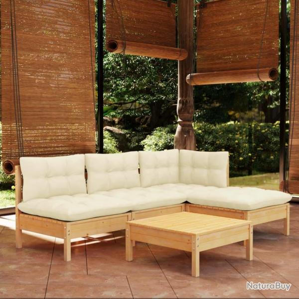 Salon de jardin 5 pcs avec coussins crme bois de pin alsavelo
