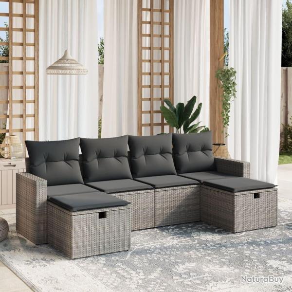 Salon de jardin 6 pcs avec coussins gris rsine tresse alsavelo