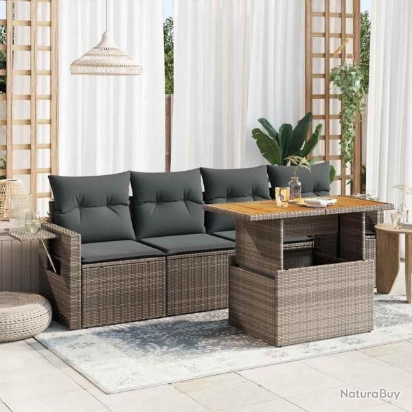 Salon de jardin 5 pcs avec coussins gris rsine tresse alsavelo