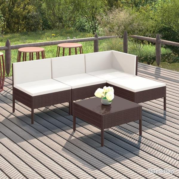 Salon de jardin 5 pcs avec coussins rsine tresse marron alsavelo
