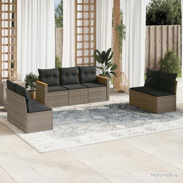 Salon de jardin avec coussins 7 pcs gris rsine tresse alsavelo