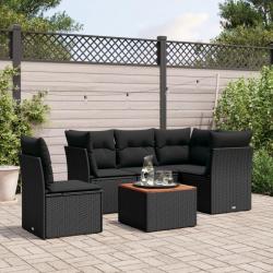 Salon de jardin 6 pcs avec coussins noir résine tressée alsavelo