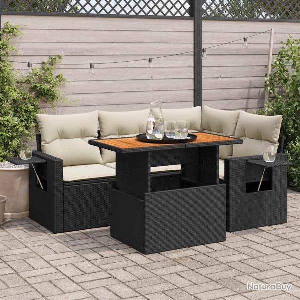 Salon de jardin 5 pcs avec coussins noir rsine tresse alsavelo