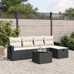 Salon de jardin 6 pcs avec coussins noir résine tressée alsavelo
