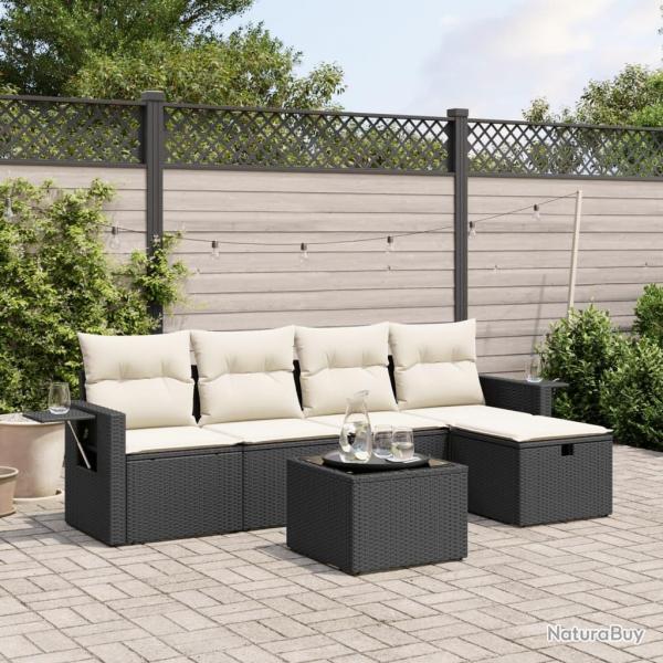 Salon de jardin 6 pcs avec coussins noir rsine tresse alsavelo