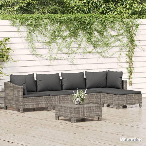 Salon de jardin 6 pcs avec coussins Gris Rsine tresse alsavelo