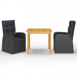 Ensemble à manger de jardin 3 pcs Noir alsavelo