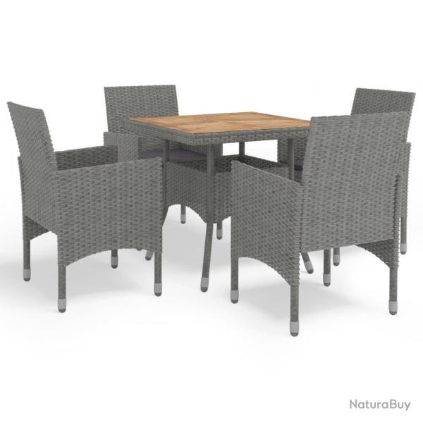 Ensemble  manger de jardin 5 pcs Gris Rsine tresse et acacia alsavelo