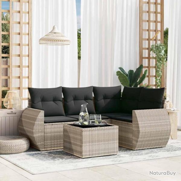 Salon de jardin 5 pcs avec coussins gris clair rsine tresse alsavelo
