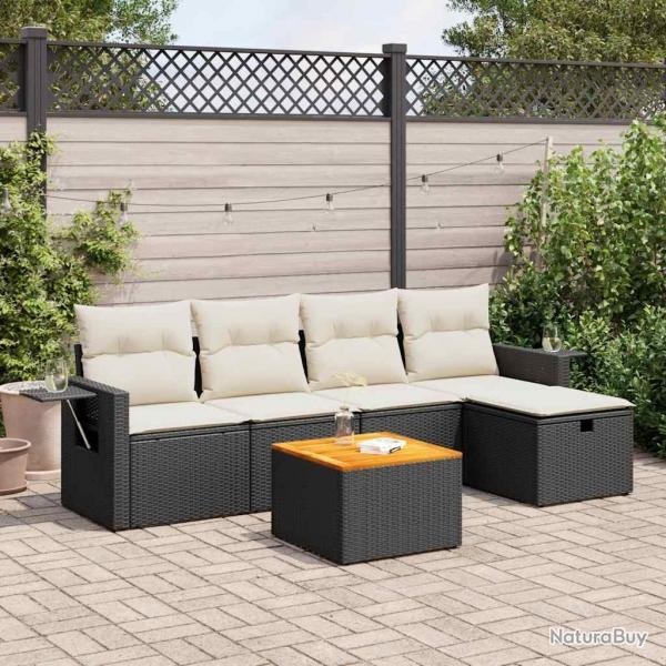 Salon de jardin 6 pcs avec coussins noir rsine tresse alsavelo